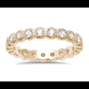 Yellow Gold Plated CZ Antique Style Bezel Band